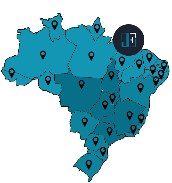 Mapa do Brasil representando o atendimento em Direito das Sucessões em todo o território nacional